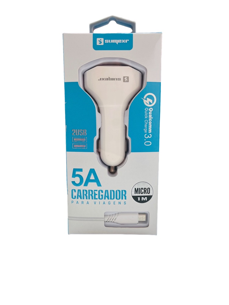 Carregador Veicular 5A - 2 USB  com cabo 1m