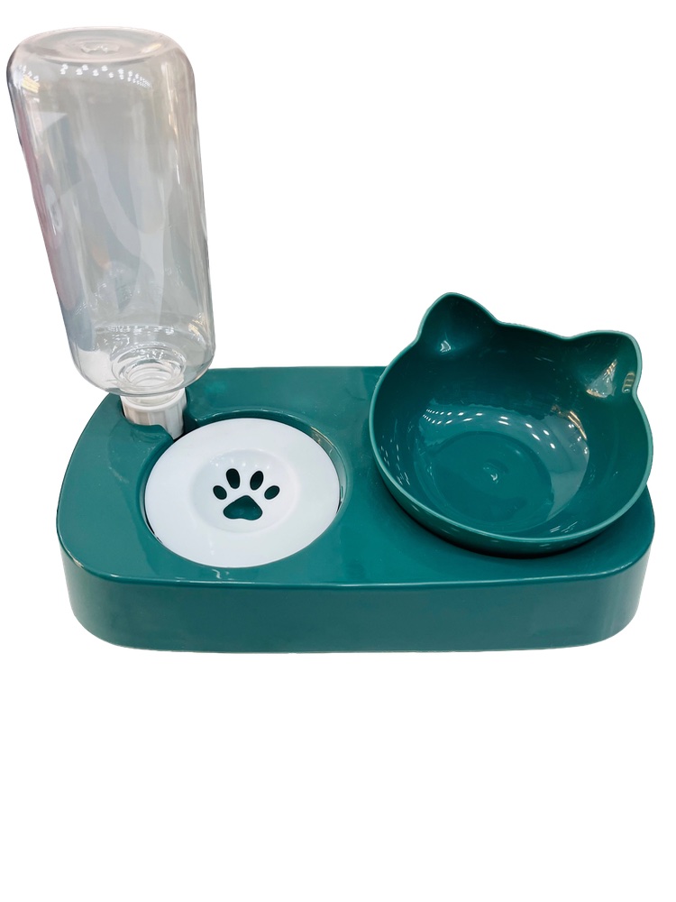 Comedouro E Bebedouro - Verde Para Gatos
